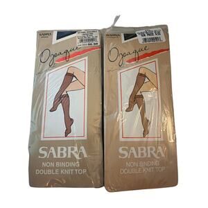 VINTAGE NWT (2) Sabra Opaque Black Knee Hi 100% Nylon Stockings Size 8.5 -11 USA
